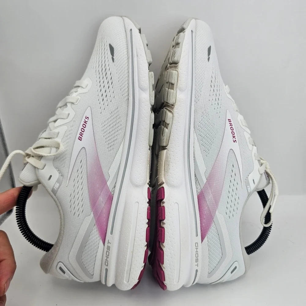Brooks Ghost 15 Women's 9B White Oyster Viola Running Shoes 1203801B195